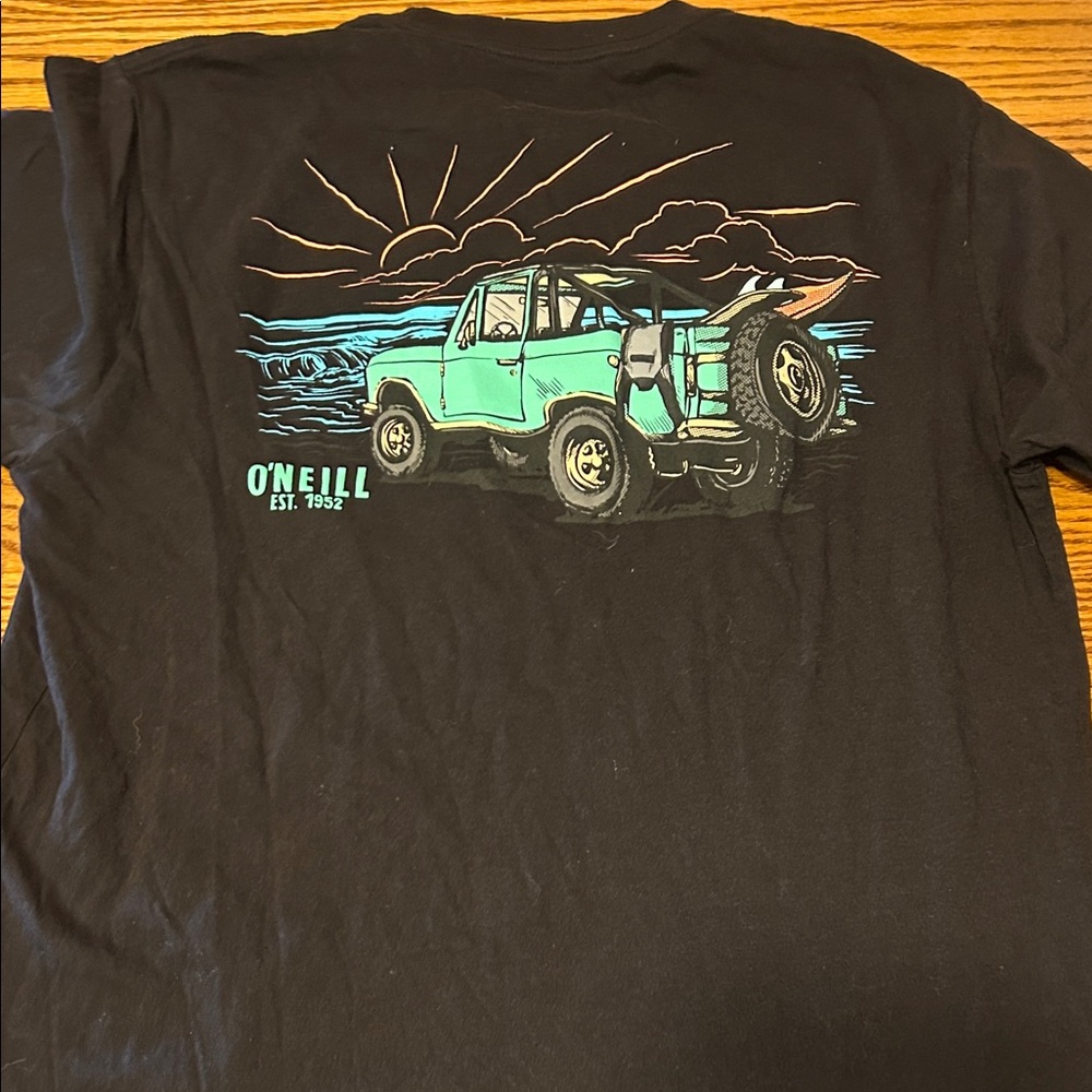O'Neill Black Tee with Aqua and Orange Graphic
